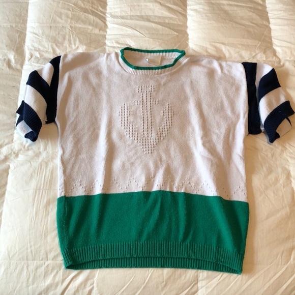 Vintage Bobbie Brooks Nautical Short Sleeve Sweater - Picture 1 of 5
